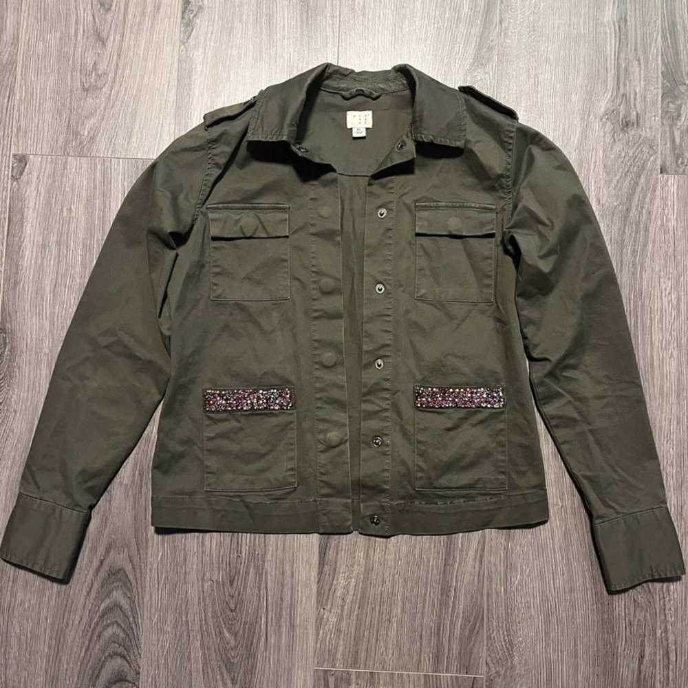 A New Day Olive Green Embellished Utility Jacket